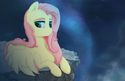 Size: 10200x6600 | Tagged: safe, artist:lula-moonarts, fluttershy, g4, absurd resolution, dark, female, looking away, looking down, prone, solo