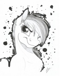 Size: 2496x3142 | Tagged: safe, artist:lupiarts, rainbow dash, pegasus, pony, g4, chest fluff, female, high res, mare, monochrome, one eye closed, simple background, solo, traditional art, wink