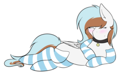 Size: 1024x640 | Tagged: safe, oc, oc only, pegasus, pony, blushing, choker, clothes, female, mare, simple background, socks, solo, striped socks, transparent background