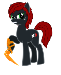 Size: 9344x11519 | Tagged: safe, artist:tatsumaru-ishida, pony, absurd resolution, commander shepard, femshep, mass effect, omni-blade, omni-tool, ponified, red and black oc, simple background, solo, transparent background