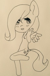 Size: 1665x2531 | Tagged: safe, fluttershy, anthro, g4, female, simple background, solo, traditional art
