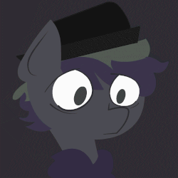 Size: 500x500 | Tagged: safe, artist:narmet, derpibooru exclusive, oc, oc only, oc:shading zeich, pegasus, pony, animated, bust, frown, gif, gray background, hat, lidded eyes, portrait, simple background, solo