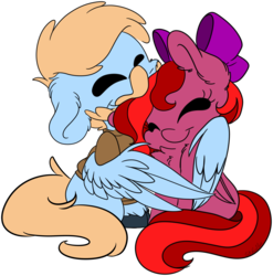 Size: 5319x5374 | Tagged: safe, artist:cutepencilcase, oc, oc only, pegasus, pony, absurd resolution, commission, cuddling, eyes closed, female, hug, male, mare, simple background, smiling, stallion, transparent background, winghug