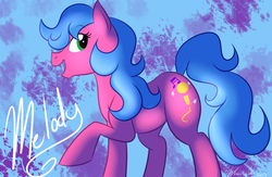 Size: 900x585 | Tagged: dead source, safe, artist:wubcakeva, melody, earth pony, pony, g1, my little pony tales, female, looking back, mare, raised hoof, solo