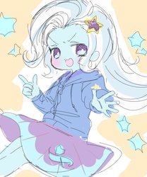 Size: 500x600 | Tagged: safe, artist:weiliy, trixie, equestria girls, g4, anime, blushing, clothes, cute, diatrixes, female, hoodie, moe, open mouth, simple background, skirt, solo