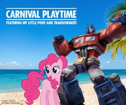 Size: 472x394 | Tagged: safe, pinkie pie, g4, official, beach, optimus prime, transformers