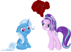 Size: 6126x4516 | Tagged: safe, artist:brok-enwings, starlight glimmer, trixie, pony, unicorn, all bottled up, g4, absurd resolution, anger magic, angry, duo, female, magic, mare, simple background, transparent background
