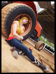 Size: 1728x2304 | Tagged: safe, artist:krazykari, applejack, human, g4, clothes, cosplay, costume, irl, irl human, photo, solo, tractor