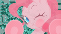 Size: 1920x1080 | Tagged: safe, artist:qpqp, artist:wakeforfakecake, edit, pinkie pie, g4, against glass, close-up, cute, diapinkes, female, fourth wall, glass, looking at you, one eye closed, smiling, solo, squishy cheeks, underhoof, wallpaper, wallpaper edit, wink