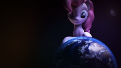 Size: 1920x1080 | Tagged: safe, pinkie pie, earth pony, pony, g4, 3d, cinema 4d, earth, female, macro, moon, pony bigger than a planet, solo, source filmmaker, space