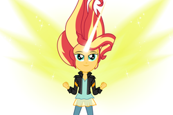 Size: 6000x4000 | Tagged: safe, alternate version, artist:spottedlions, sunset shimmer, equestria girls, g4, absurd resolution, artificial wings, augmented, clothes, commission, daydream shimmer, female, jacket, leather jacket, magic, magic wings, pants, smiling, solo, wings