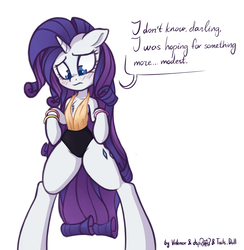 Size: 1122x1148 | Tagged: safe, artist:dsp2003, artist:lalieri, artist:lovepaddles, rarity, pony, unicorn, semi-anthro, g4, 80's fashion, arm hooves, bipedal, blushing, clothes, collaboration, colored, dialogue, dressup game, female, leotard, simple background, solo, white background
