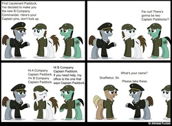 Size: 957x699 | Tagged: safe, artist:ethanchang, oc, oc only, oc:paddock, oc:snafflebut, 1st awesome platoon, comic