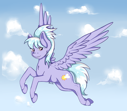 Size: 2094x1822 | Tagged: safe, artist:wujekhenryk, cloudchaser, pegasus, pony, g4, cloud, female, flying, looking at you, mare, sky, solo, wrong cutie mark