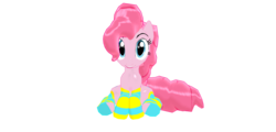 Size: 3250x1560 | Tagged: safe, artist:laughingvexxo, pinkie pie, earth pony, pony, g4, 3d, 3d model, clothes, female, fluffy mane, hips, lips, looking at you, mare, mmd, shiny, simple background, sitting, socks, solo, stockings, striped socks, toeless stockings, transparent background