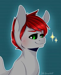 Size: 1400x1700 | Tagged: safe, artist:silbersternenlicht, oc, oc only, pegasus, pony, abstract background, black sclera, bust, portrait, smiling, solo, starry eyes, wingding eyes