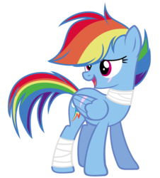 Size: 1024x1133 | Tagged: safe, artist:mintoria, rainbow dash, g4, alternate hairstyle, bandage, female, scar, simple background, solo, transparent background