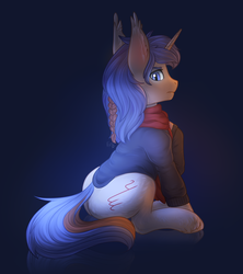 Size: 1910x2150 | Tagged: safe, artist:nightskrill, oc, oc only, pony, unicorn, clothes, cute, cute little fangs, fangs, female, mare, sitting, slit pupils, solo