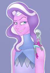 Size: 500x728 | Tagged: safe, artist:smilingm00n, diamond tiara, silver spoon, gem (race), equestria girls, g4, crossover, diamond, diamond and pearl, duo, duo female, female, gem, gemsona, pearl, size difference, steven universe