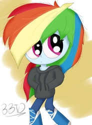 Size: 2120x2885 | Tagged: safe, artist:bronybehindthedoor, rainbow dash, equestria girls, g4, boots, clothes, female, high res, jacket, raised leg, solo