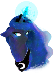 Size: 2174x2887 | Tagged: safe, artist:kumabuns, princess luna, alicorn, pony, g4, bust, female, floppy ears, high res, magic, mare, portrait, simple background, solo, transparent background
