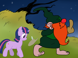 Size: 2400x1800 | Tagged: safe, artist:pony quarantine, twilight sparkle, pony, unicorn, g4, avatar (wizards), beard, clothes, crossover, drawthread, facial hair, feet, female, filly, gloves, magic, male, note, paper, quill, ralph bakshi, tree, walking, wizard, wizards (1977 film)