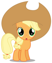 Size: 2457x3000 | Tagged: safe, artist:brony-works, apple bloom, applejack, earth pony, pony, g4, magic duel, adorabloom, applejack bloom, cute, disguise, female, filly, hat, high res, jackabetes, oversized hat, simple background, solo, transparent background, vector