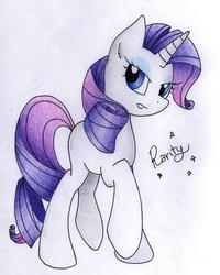 Size: 1828x2289 | Tagged: safe, artist:coffytacotuesday, rarity, pony, g4, female, missing cutie mark, raised hoof, solo, traditional art