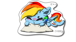 Size: 1024x575 | Tagged: safe, artist:creepyfreddy, artist:missklang, rainbow dash, pegasus, pony, g4, cute, digital art, female, sleeping, solo, sticker, zzz