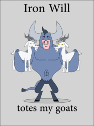 Size: 1197x1604 | Tagged: safe, artist:planetkiller, iron will, goat, g4, eyes closed, image macro, meme, pun, simple background, text