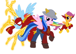 Size: 3538x2551 | Tagged: safe, artist:edcom02, artist:jmkplover, firefly, rainbow dash, scootaloo, g1, g4, crossover, dc comics, high res, jay garrick, kid flash, simple background, the flash, transparent background