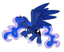 Size: 1024x839 | Tagged: safe, artist:jen-neigh, princess luna, alicorn, pony, g4, eyes closed, female, flying, simple background, smiling, solo, transparent background