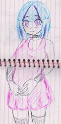 Size: 1279x2603 | Tagged: safe, artist:elgatosabio, sonata dusk, equestria girls, g4, blushing, choker, clothes, dress, female, lined paper, pregnant, smiling, socks, solo, thigh highs, traditional art