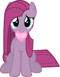 Size: 1405x1812 | Tagged: safe, artist:zacatron94, pinkie pie, g4, bronybait, cute, cuteamena, diapinkes, female, heart, holiday, looking at you, mare, mouth hold, pinkamena diane pie, simple background, sitting, solo, transparent background, valentine, valentine's day