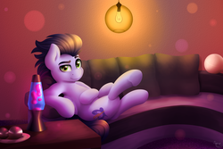 Size: 3000x2000 | Tagged: safe, artist:spirit-dude, soarin', pegasus, pony, g4, couch, crossed legs, high res, lava lamp, looking at you, male, sitting, smiling, solo, stallion, underhoof