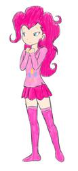 Size: 784x1704 | Tagged: safe, artist:welcometoplok, pinkie pie, human, g4, female, humanized, missing shoes, simple background, solo, traditional art, white background, zettai ryouiki