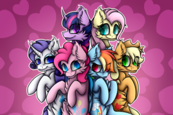 Size: 4500x3000 | Tagged: safe, artist:infanio, applejack, fluttershy, pinkie pie, rainbow dash, rarity, twilight sparkle, alicorn, pony, all bottled up, g4, best friends until the end of time, cowboy hat, female, hat, high res, lesbian, mane six, omniship, polyamory, scene interpretation, shipping, stetson, twilight sparkle (alicorn)