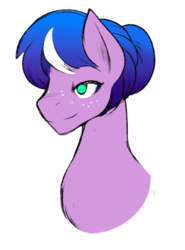Size: 378x510 | Tagged: safe, artist:marik azemus34, oc, oc only, oc:crescent petals, earth pony, pony, bust, colored, freckles, hair bun, portrait, simple background, sketch, solo, white background