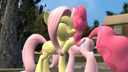 Size: 1920x1080 | Tagged: safe, artist:thebighackintosh, fluttershy, pinkie pie, g4, 3d, gmod, hug, smiling, source filmmaker