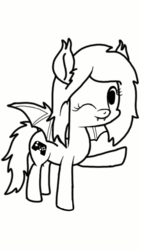 Size: 540x960 | Tagged: dead source, safe, artist:php142, oc, oc only, bat pony, pony, monochrome, smiling, solo, spread wings, wings, wip