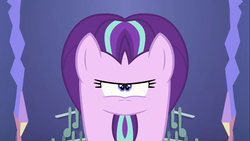 Size: 1366x768 | Tagged: safe, edit, edited screencap, screencap, starlight glimmer, all bottled up, g4, angry, face, female, mirrored, solo, unitinu, wat