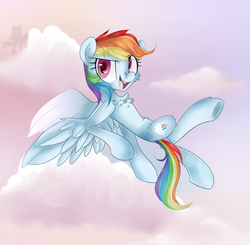 Size: 1908x1868 | Tagged: safe, artist:appleychu, rainbow dash, g4, chest fluff, cloud, female, flying, heart eyes, solo, wingding eyes