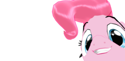 Size: 3270x1590 | Tagged: safe, artist:laughingvexxo, pinkie pie, earth pony, pony, g4, 3d, cute, face, face of mercy, female, looking at you, looking into your soul, mare, mmd, shiny, simple background, smiling, solo, transparent background, wallpaper