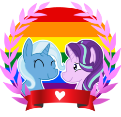 Size: 1024x991 | Tagged: safe, artist:scarleos, starlight glimmer, trixie, pony, unicorn, g4, female, gay pride, gay pride flag, headcanon, lesbian, mare, pride, ship:startrix, shipping