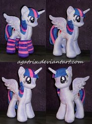 Size: 1280x1733 | Tagged: safe, artist:agatrix, twilight sparkle, alicorn, pony, g4, clothes, irl, photo, plushie, socks, solo, striped socks, twilight sparkle (alicorn)