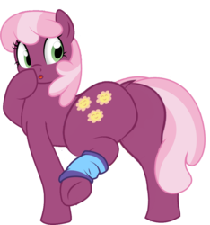 Size: 896x959 | Tagged: safe, artist:brianblackberry, edit, edited edit, cheerilee, earth pony, pony, g4, :o, butt, clothes, dock, edit of an edit of an edit, female, flowerbutt, large butt, leg warmers, looking back, mare, open mouth, plot, raised hoof, raised leg, simple background, sock, solo, the ass was fat, transparent background, underhoof