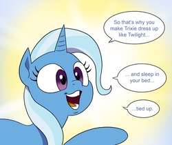 Size: 2481x2088 | Tagged: safe, artist:doublewbrothers, edit, trixie, pony, unicorn, all bottled up, g4, comic, context is for the weak, dialogue, female, high res, implied bondage, implied starlight glimmer, implied twilight sparkle, lust, mare, solo, wtf