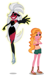 Size: 3574x6000 | Tagged: safe, artist:orin331, idw, lord tirek, sunflower (g4), dancerverse, equestria girls, g4, absurd resolution, alternate universe, clothes, duo, equestria girls-ified, equestria guys, evil smile, female, grin, idw showified, lady tirek, looking at you, male, rule 63, simple background, smiling, transparent background