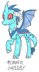 Size: 523x954 | Tagged: safe, artist:cmara, oc, oc only, oc:crystals, changedling, changeling, dragon, earth pony, hybrid, pony, interspecies offspring, offspring, parent:princess ember, parent:thorax, parents:embrax, solo, traditional art
