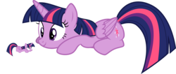 Size: 1577x667 | Tagged: safe, artist:audiobeatzz, edit, twilight sparkle, alicorn, pony, g4, prone, self ponidox, simple background, size difference, transparent background, twilight sparkle (alicorn)